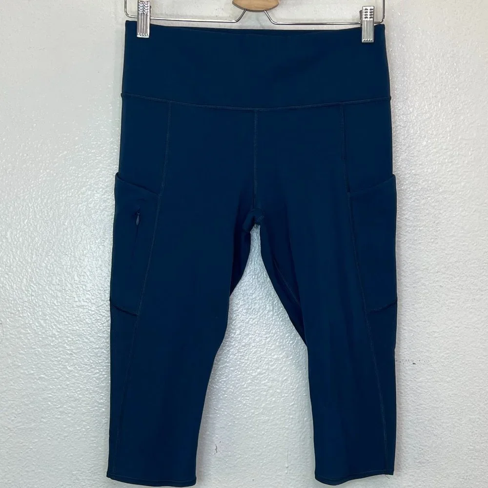 Athleta All‎ In Crop Cropped Capri Leggings Side Pockets Teal Women's No Size